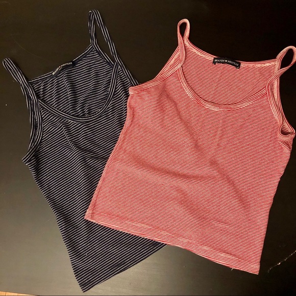 Brandy Melville Tops - TWO Brandy Melville Blue and Red Striped Crop Tops